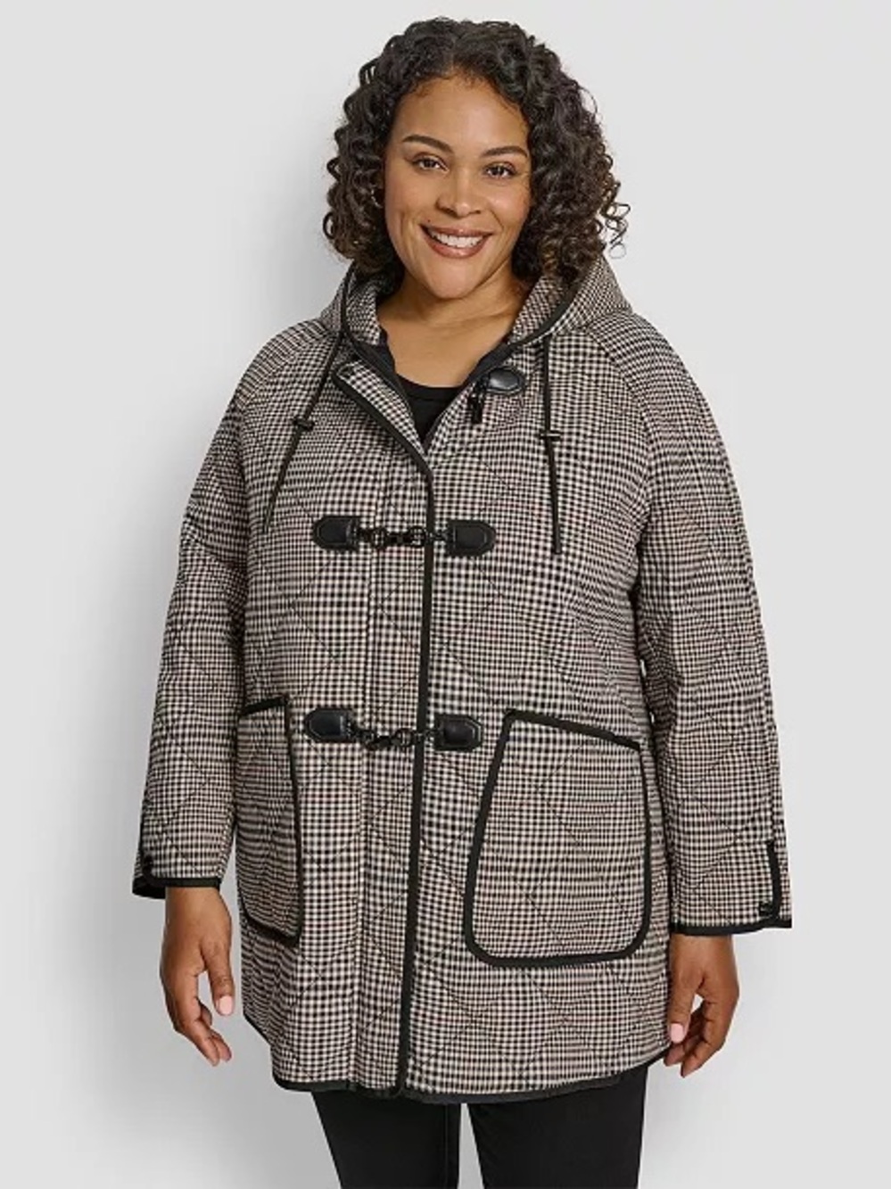 DKNY Plaid Houndstooth Toggle Hooded Coat Size 3X